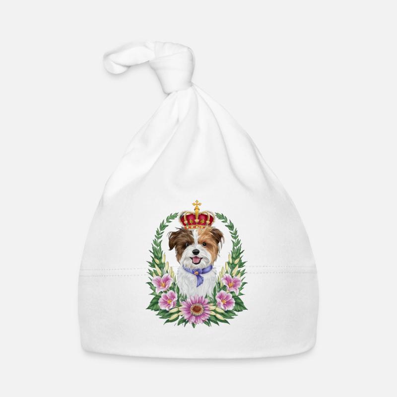 Süßer Löwchen Hund mit Blumen und Krone Baby Bio-Mütze