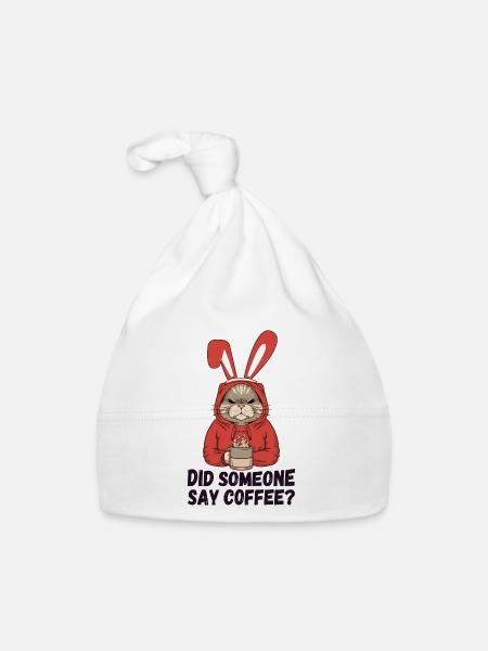 Hat jemand Kaffee gesagt? Katze mit Hasenohren - Baby Bio-Mütze - Weiß - Vorne