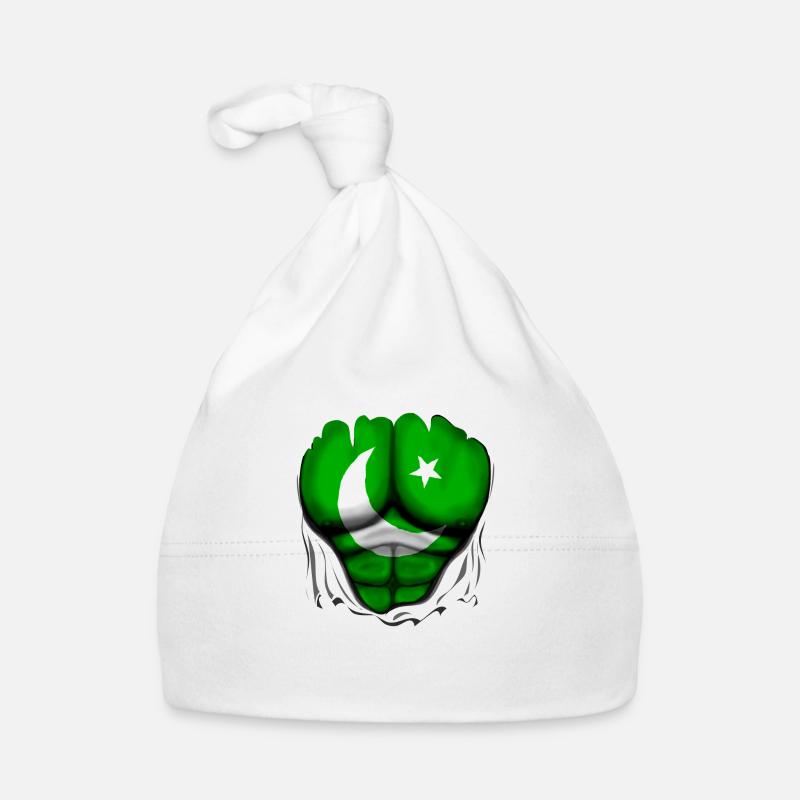 Pakistan Flag Ripped Muscles, six pack, chest Organic Baby Cap