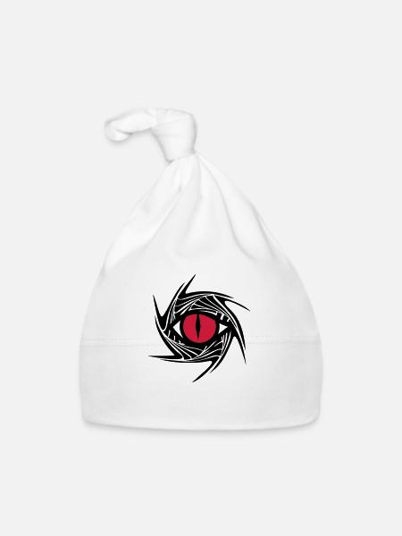 Drachenauge, Dragon Eye, Tattoo Style, Drache Auge - Baby Bio-Mütze - Weiß - Vorne