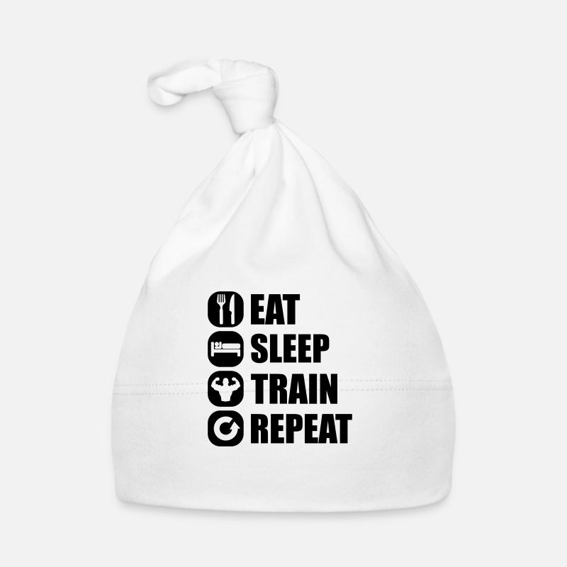 eat_sleep_train_repeat_8_1f Baby Bio-Mütze