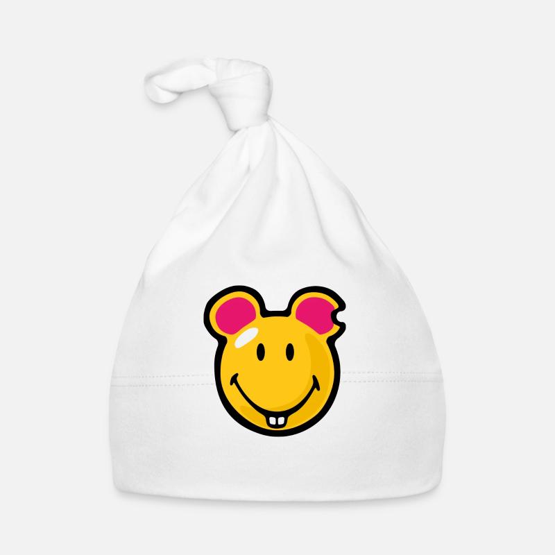 Smiley Mouse - Organic Baby Cap - white
