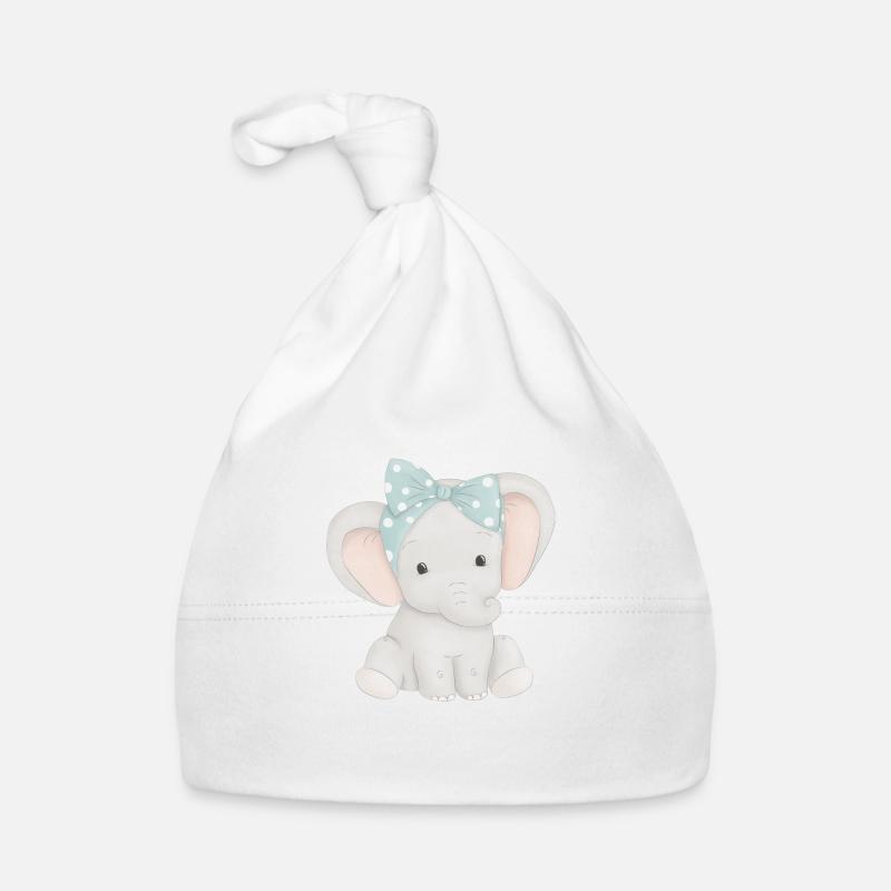 éléphant mignon avec boucle - Bonnet bio Bébé - blanc