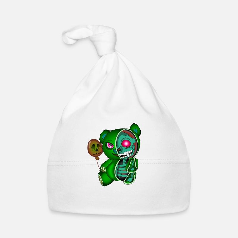 Skull Teddy Bear Skelett Bär Halloweenshirt - Baby Bio-Mütze - Weiß
