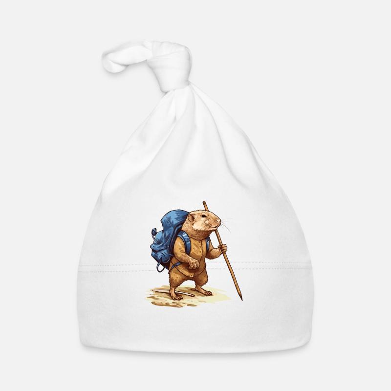Mole rat with backpack and walking stick Organic Baby Cap