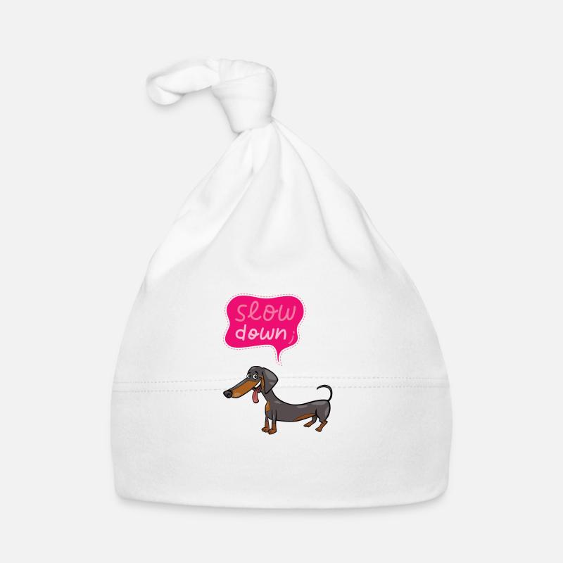 Dachshund - Slow Down - Organic Baby Cap - white