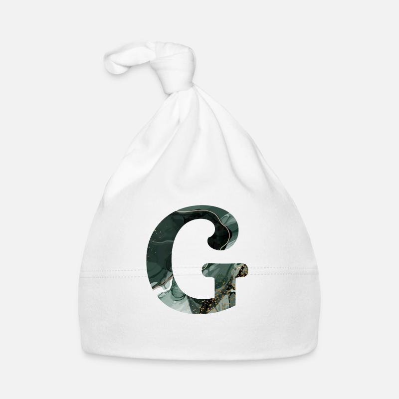 Buchstabe g grün marmoriert - Baby Bio-Mütze - Weiß