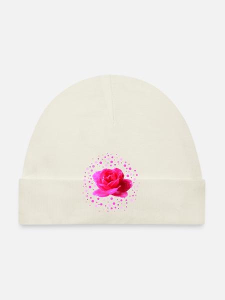 rose rose fête des mères - Bonnet bio Bébé - blanc - Devant