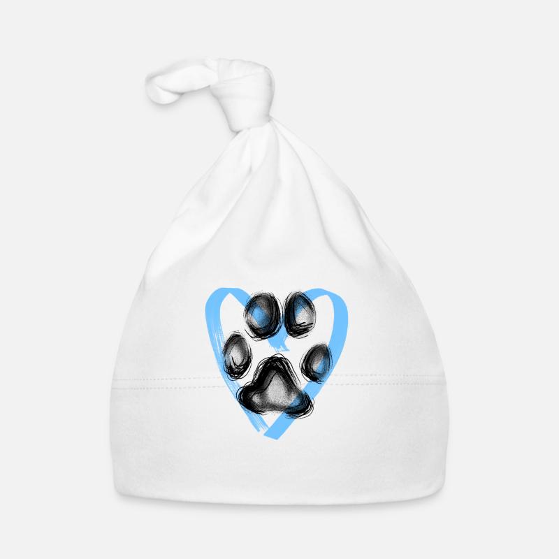 Empreinte de patte avec coeur, bleu Bonnet bio Bébé