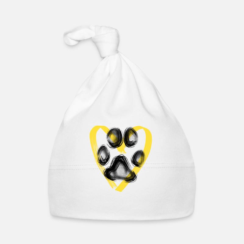 Empreinte de patte avec coeur, jaune Bonnet bio Bébé