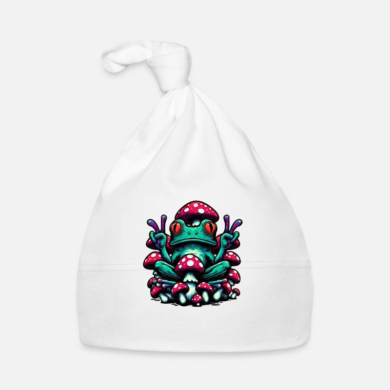 Grenouille au champignon - Bonnet bio Bébé - blanc