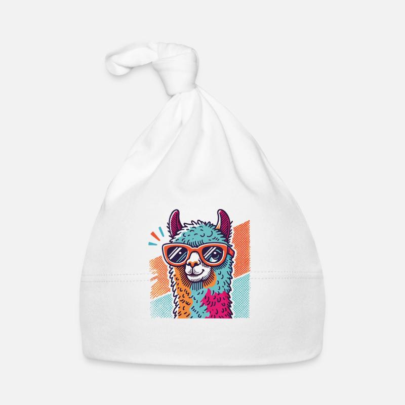 Lama Pop Art avec lunettes de soleil - Bonnet bio Bébé - blanc