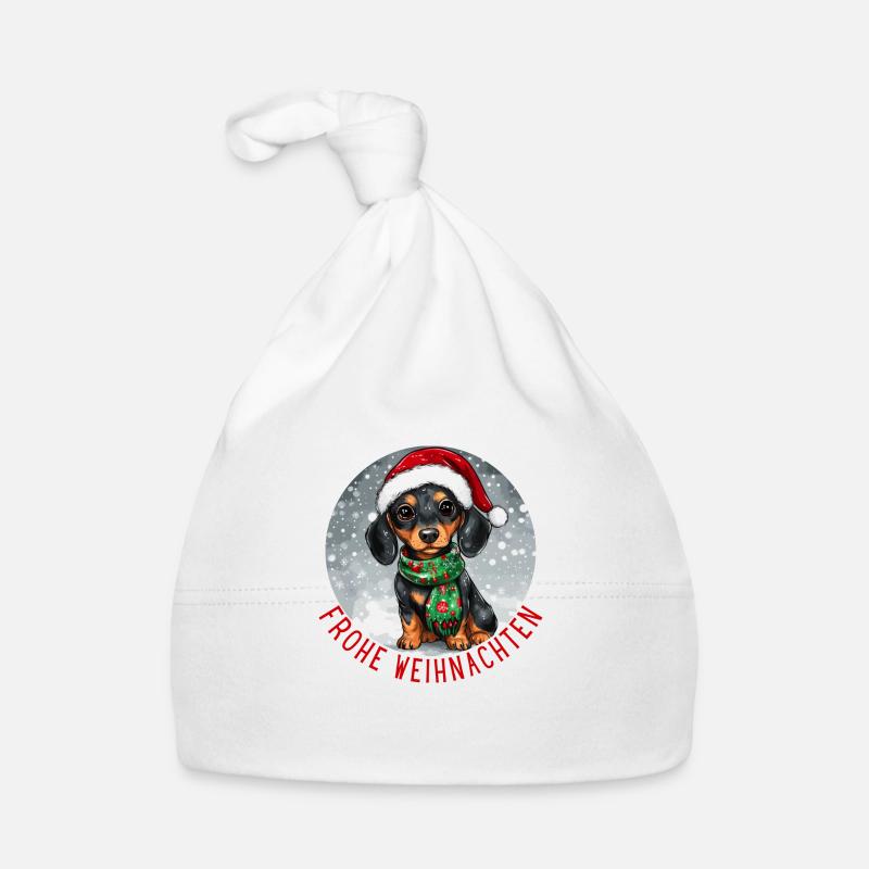 Joyeux Noël Teckel Chien Grands Yeux Bande Dessinée - Bonnet bio Bébé - blanc