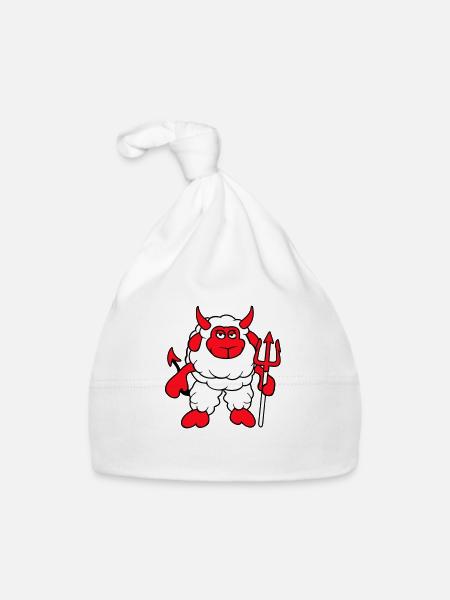 Schaf Teufel Satan Hölle Böse Dreizack Hörner Cool - Baby Bio-Mütze - Weiß - Vorne