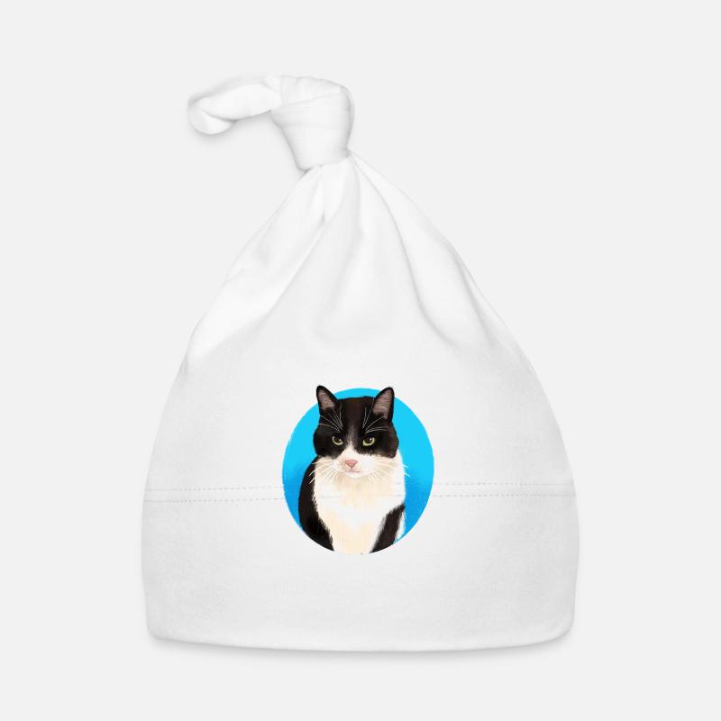 Noir Blanc Chat - Bonnet bio Bébé - blanc