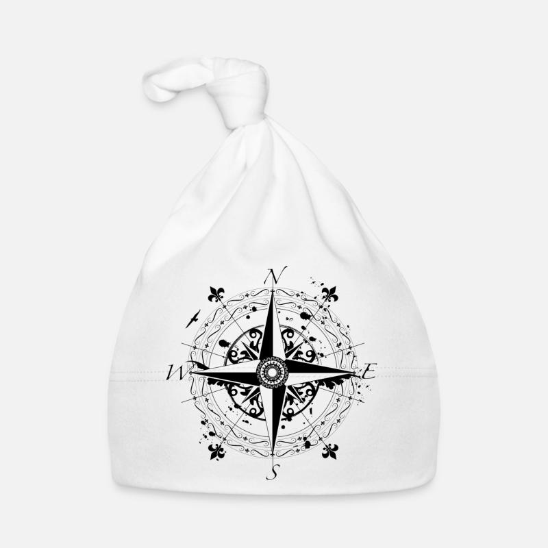 Une rose des vents style grunge - Bonnet bio Bébé - blanc