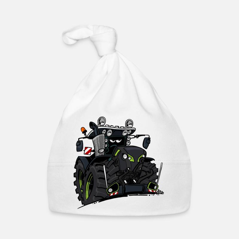 0927 C TRACTOR BLACK - Organic Baby Cap - white