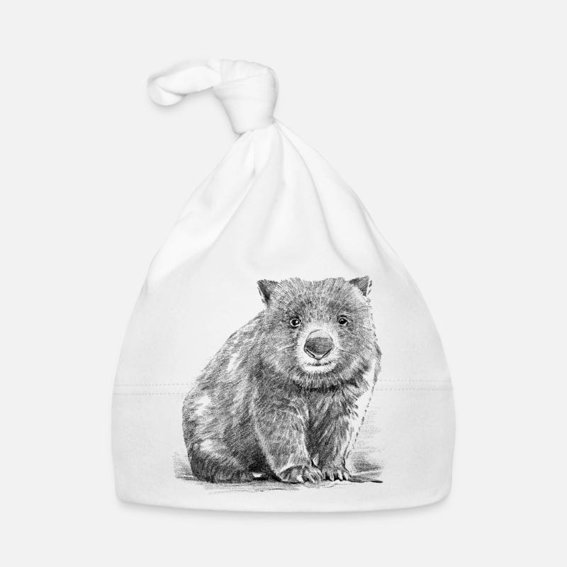 Wombat Réaliste Handrawn - Bonnet bio Bébé - blanc
