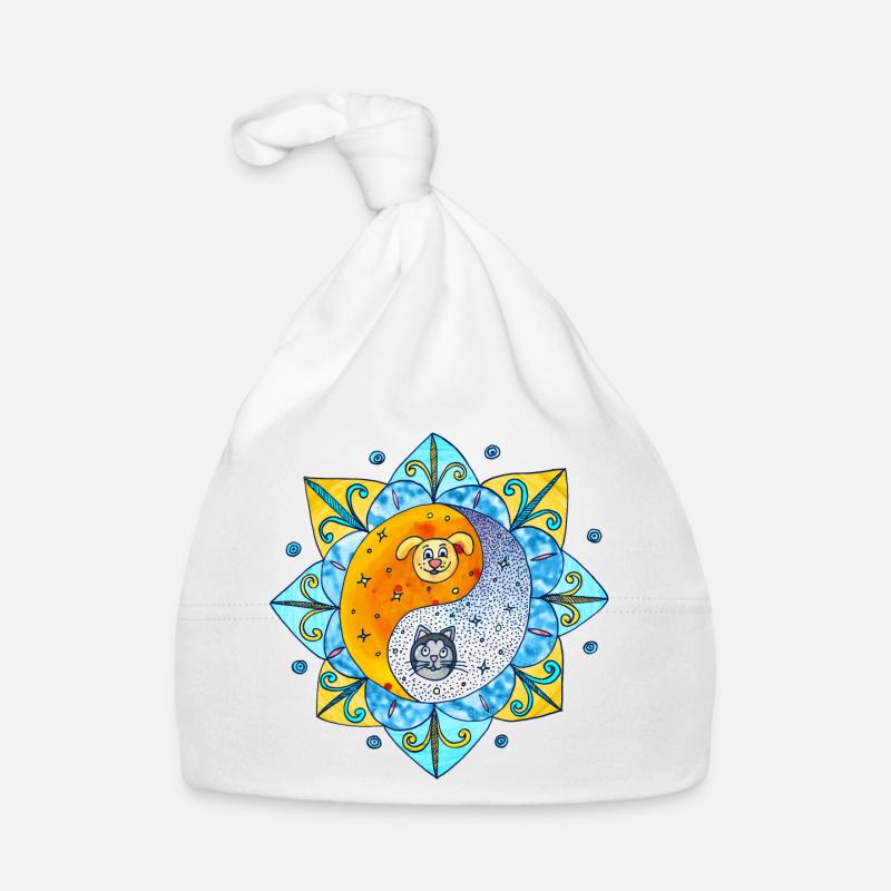 Chien de chat Mignon Yin Yang Symbole Mandala Bonnet bio Bébé