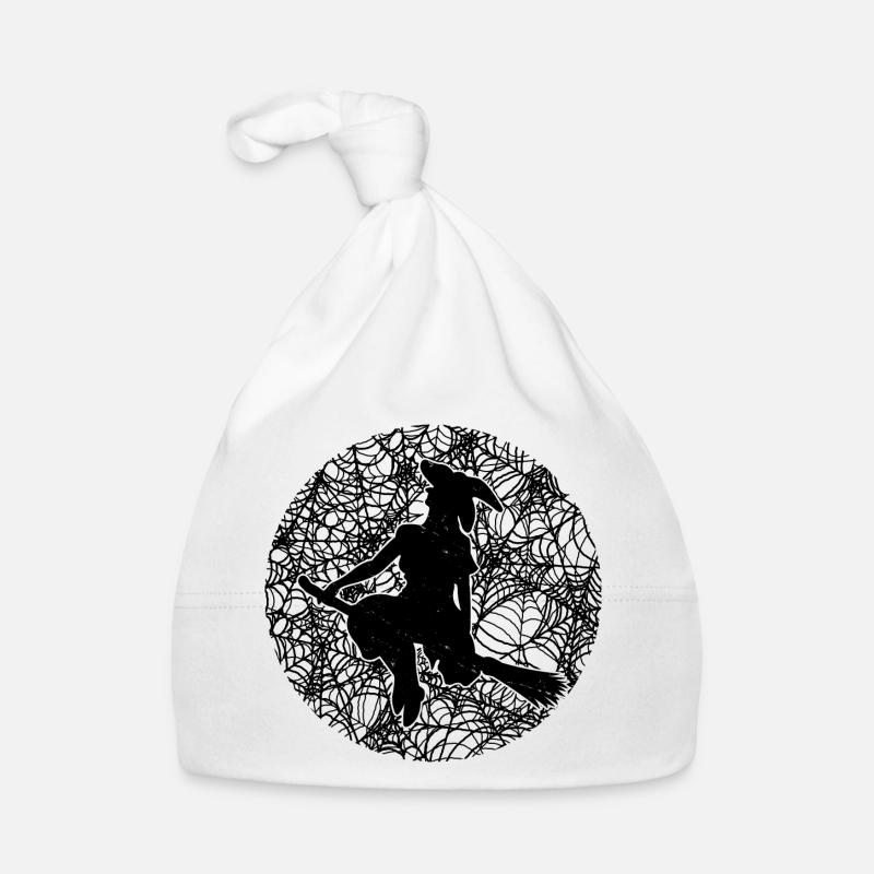 Spooky Spider Web Witchcraft Broomstick Halloween Organic Baby Cap