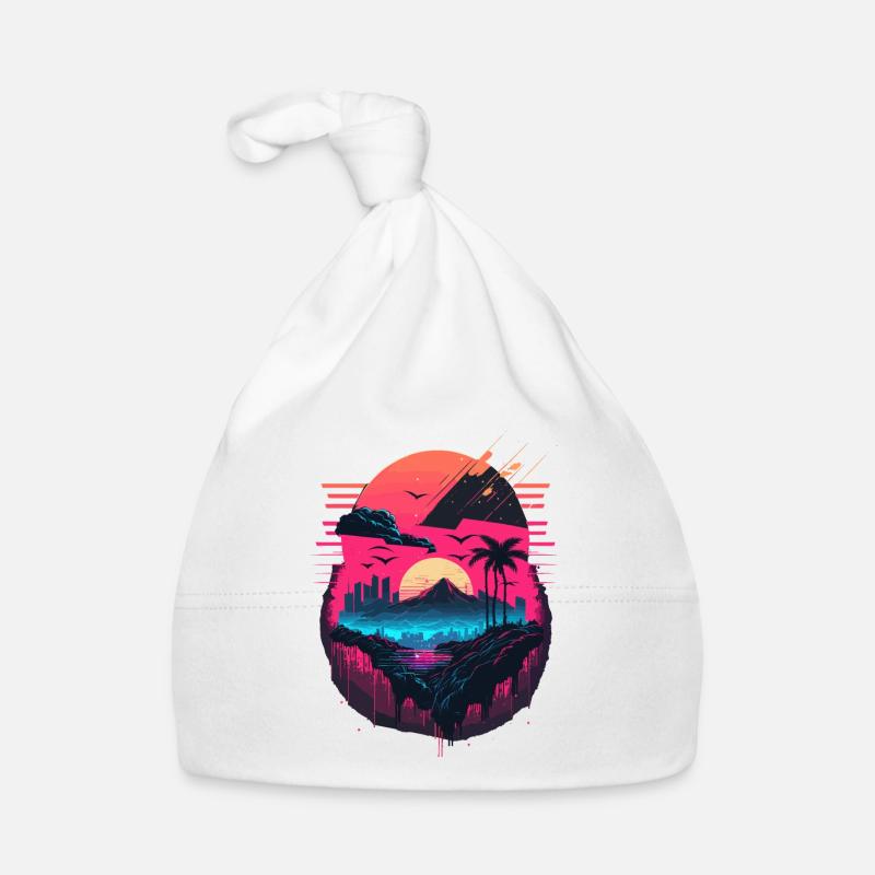 Synthwave Sonnenuntergang Baby Bio-Mütze