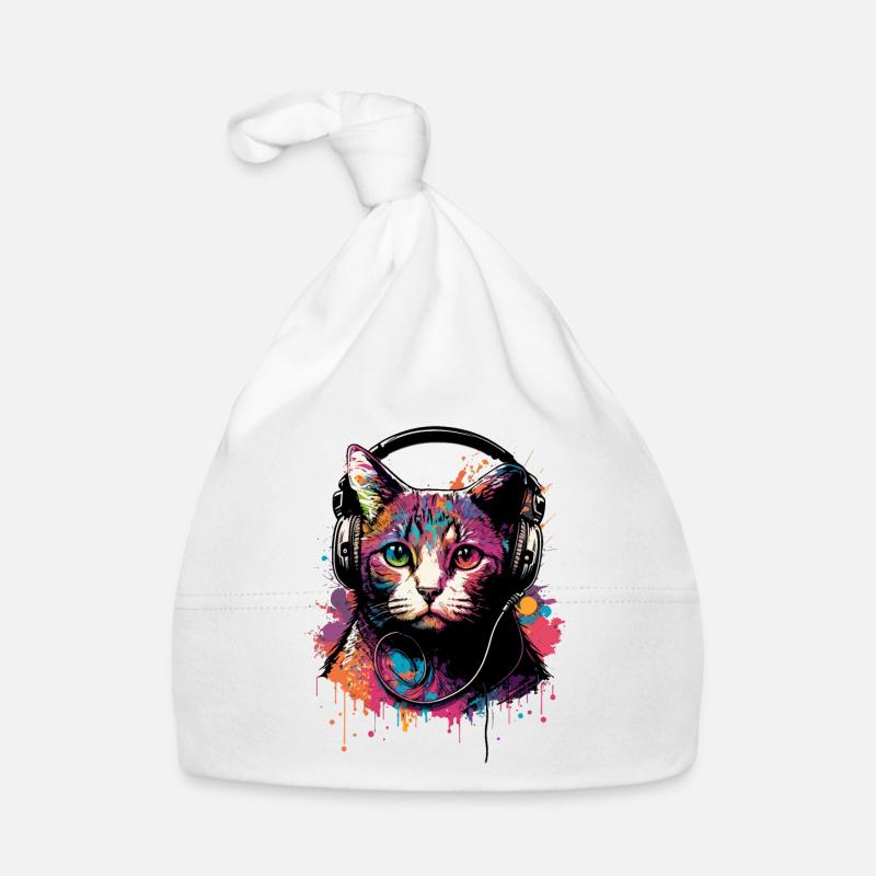 Colorful Cat with Headset Organic Baby Cap
