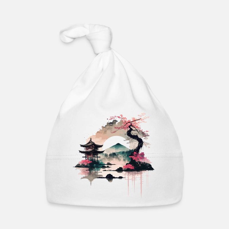 Lever de soleil japonais - Bonnet bio Bébé - blanc