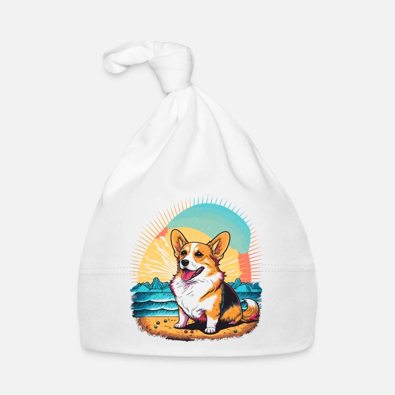Corgi am Strand Baby Bio-Mütze