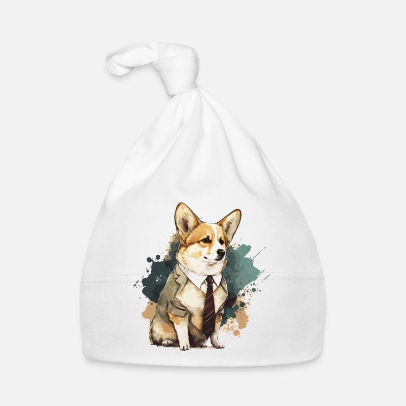 Corgi en costume blanc Bonnet bio Bébé