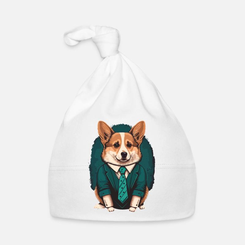 Corgi In Green Suit Organic Baby Cap