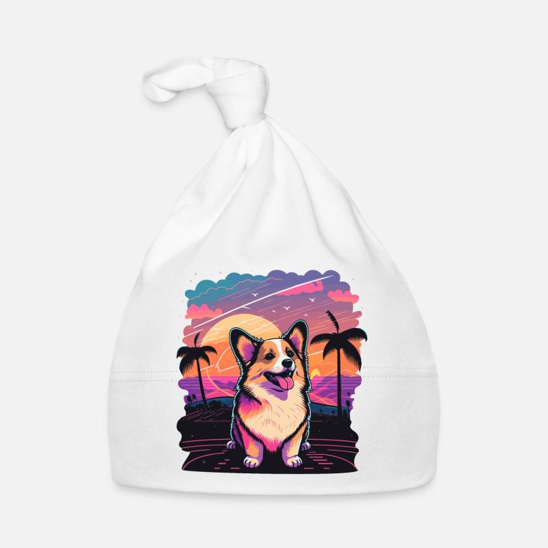 Corgi vibing at the Beach Art Organic Baby Cap