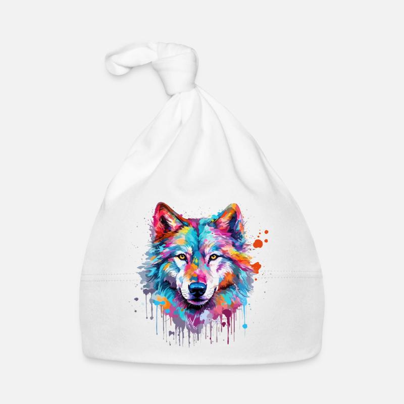 Wolf Wolf’s Head Nature Wilderness Aquarelle Art coloré Bonnet bio Bébé