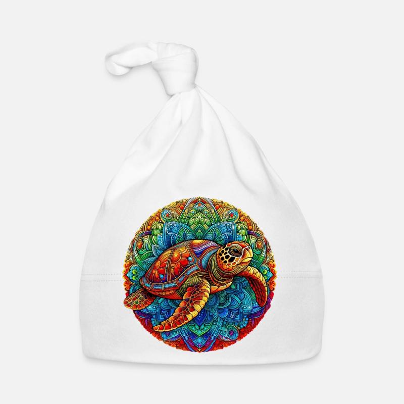 Tortue de mer décorée de Mandalas Bonnet bio Bébé