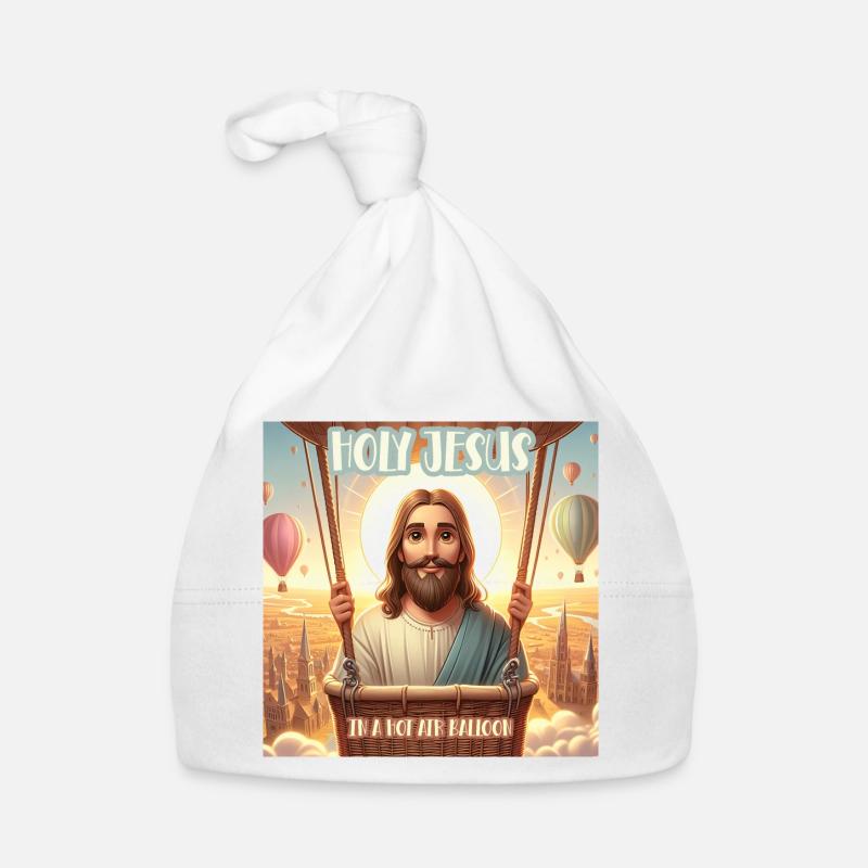 Saint Jésus en montgolfière - Bonnet bio Bébé - blanc