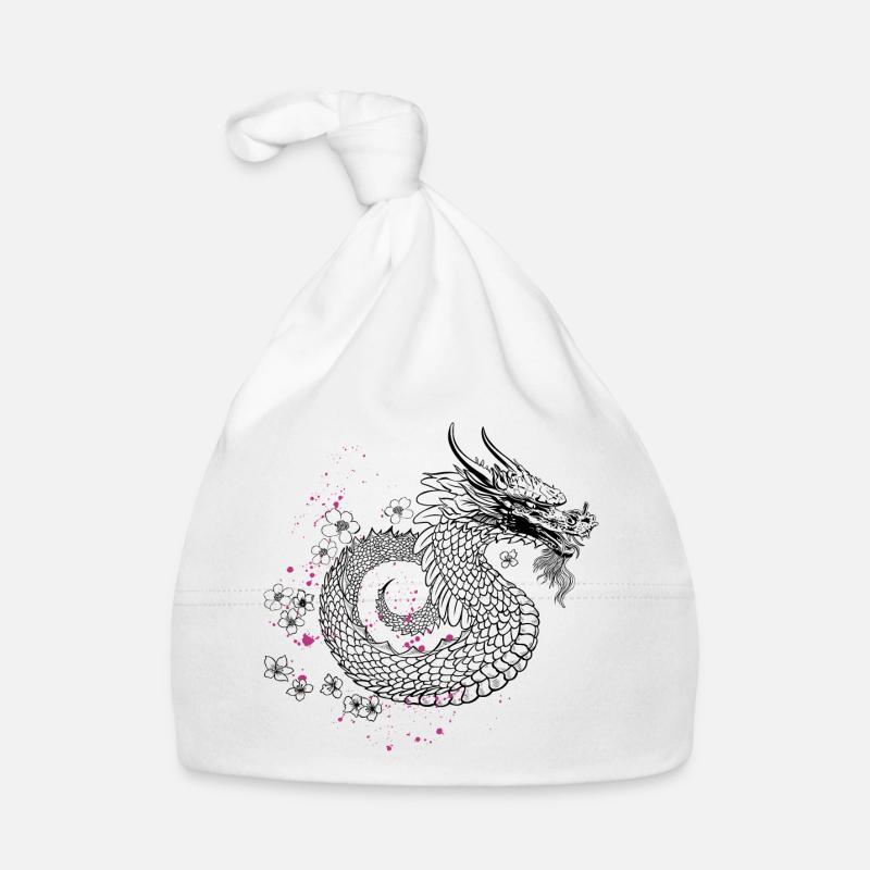 Dragon with Cherry Blossoms Sakura Style Organic Baby Cap