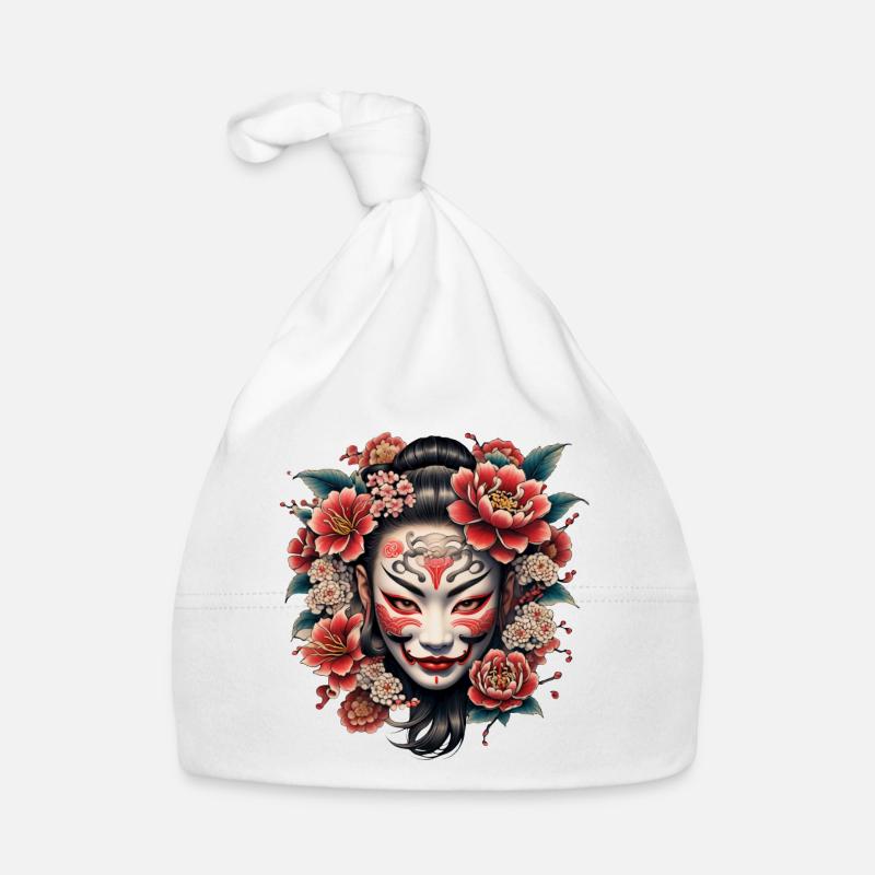 Masque japonais décoré de fleurs. Bonnet bio Bébé