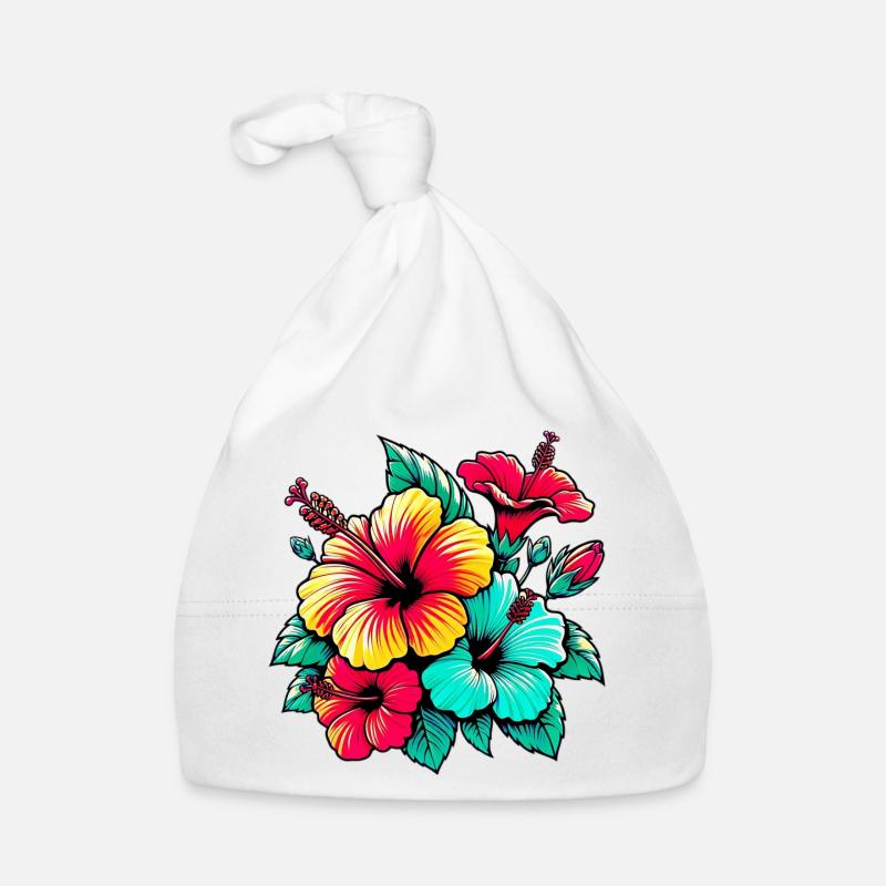 Fleurs d’hibiscus - Bonnet bio Bébé - blanc