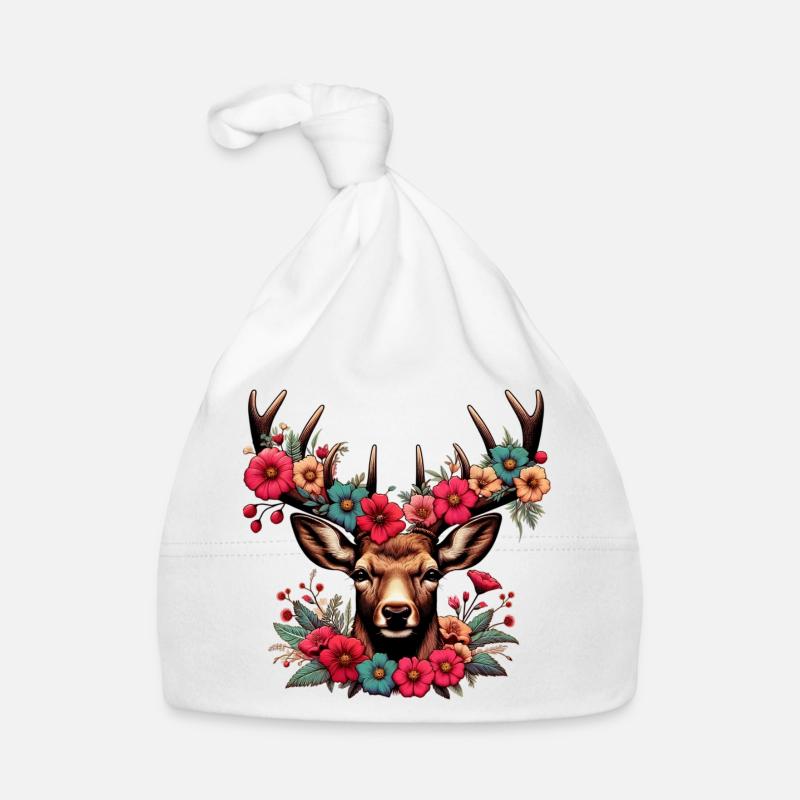 Cerf avec des fleurs Bonnet bio Bébé