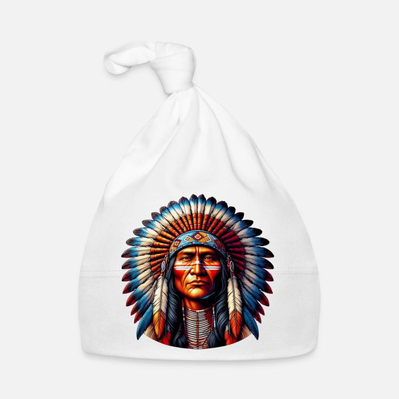 Amérindien Américain - Bonnet bio Bébé - blanc