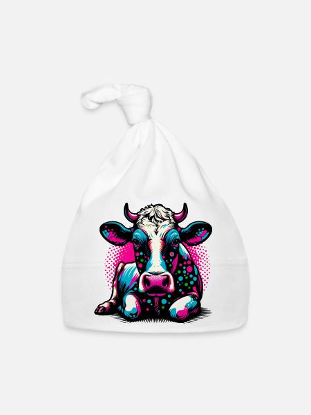 Vache - Bonnet bio Bébé - blanc - Devant