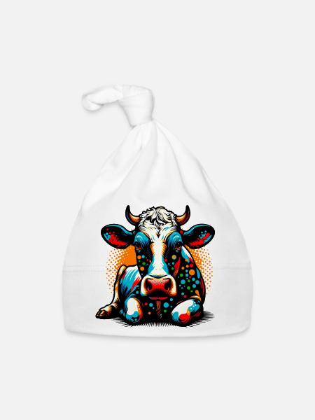 Vache - Bonnet bio Bébé - blanc - Devant