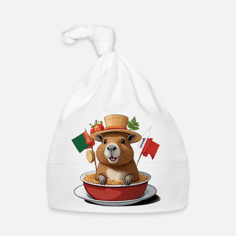 Charming Capybara in Festive Noodles Organic Baby Cap