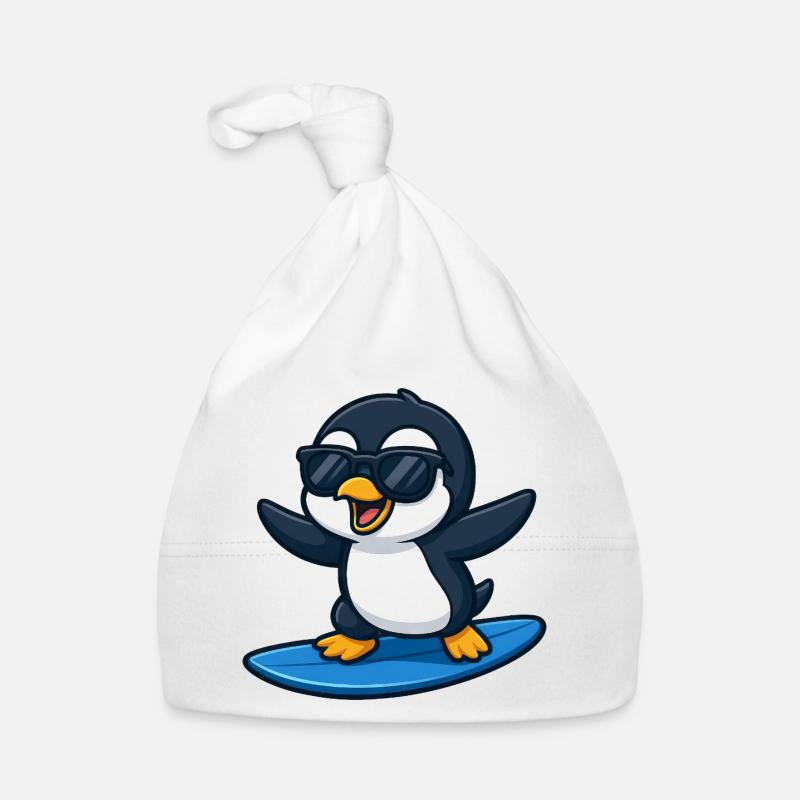 Cute penguin surfer with sunglasses surfing Organic Baby Cap