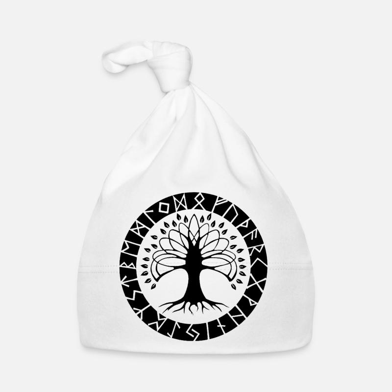 Black Runic Tree Organic Baby Cap