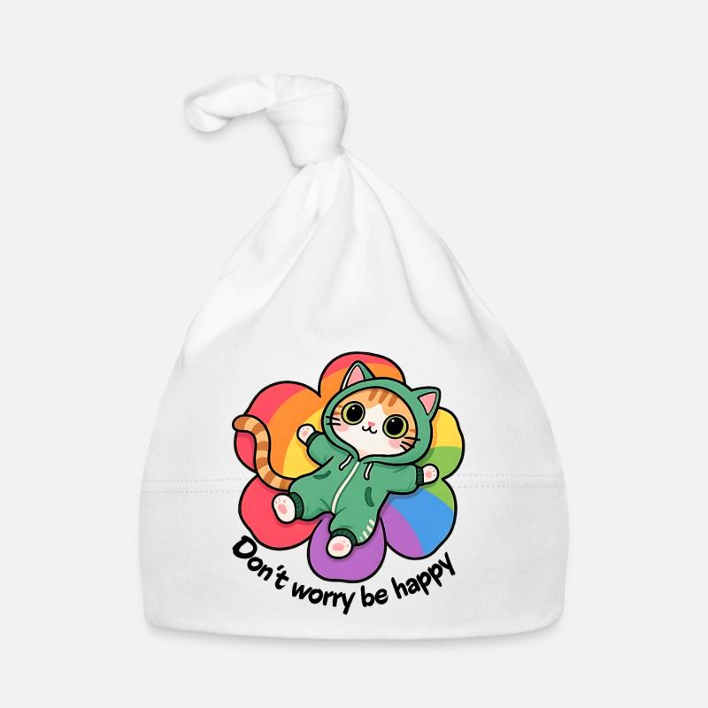 Don't worry be happy, chat relax sur une fleur Bonnet bio Bébé