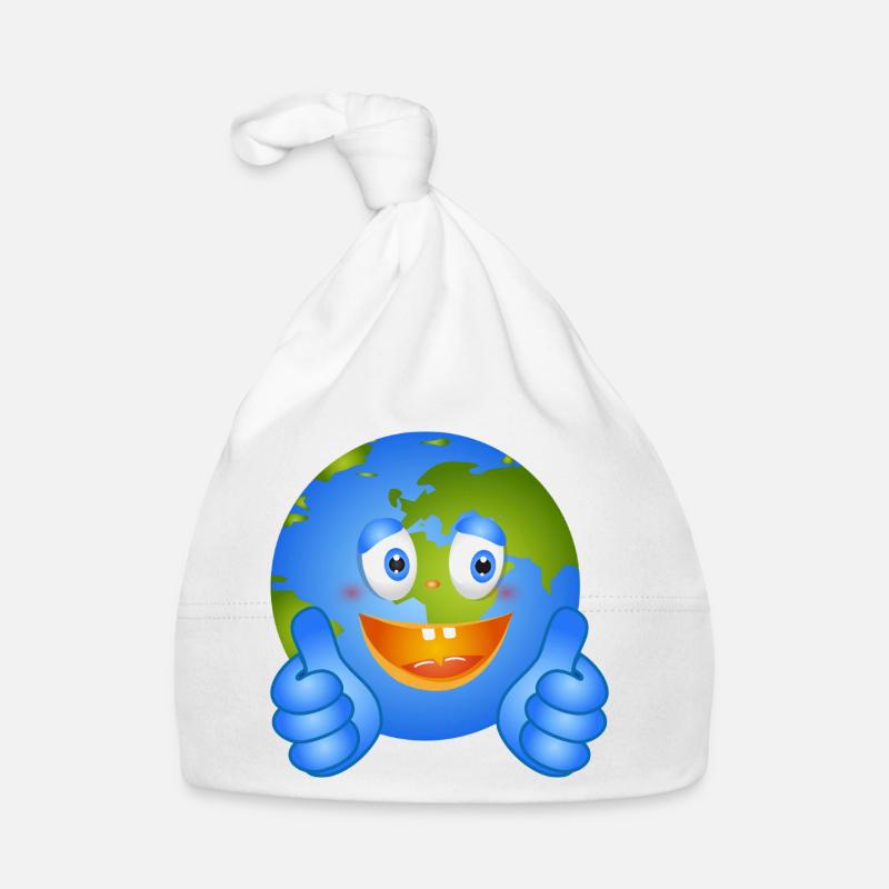 Happy Earth with Thumbs Up – Comic Style Organic Baby Cap