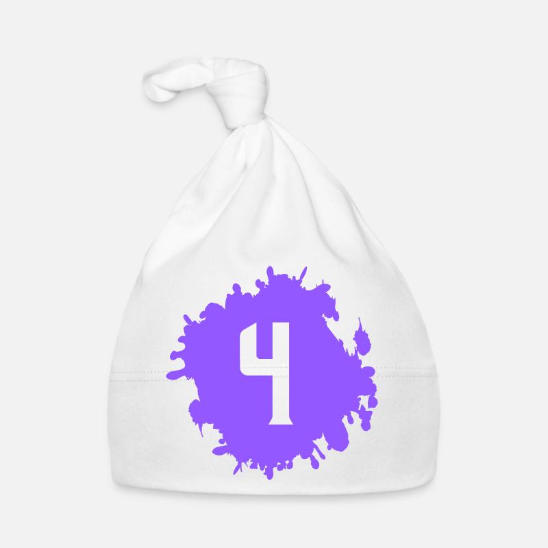 Touche de couleur violette avec le chiffre 4 Bonnet bio Bébé