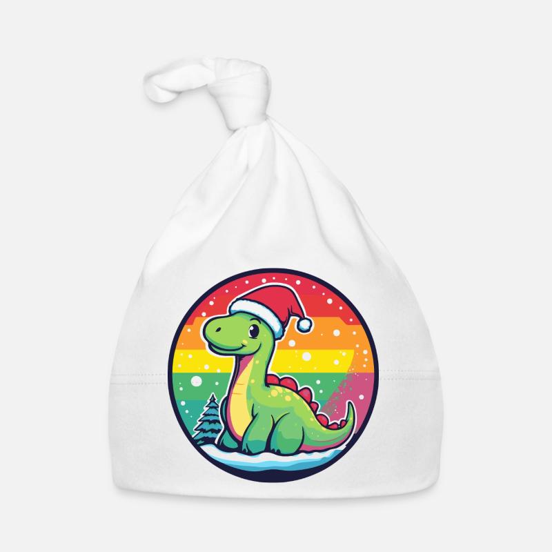 Dino mit Weihnachtsmütze Regenbogen Baby Bio-Mütze
