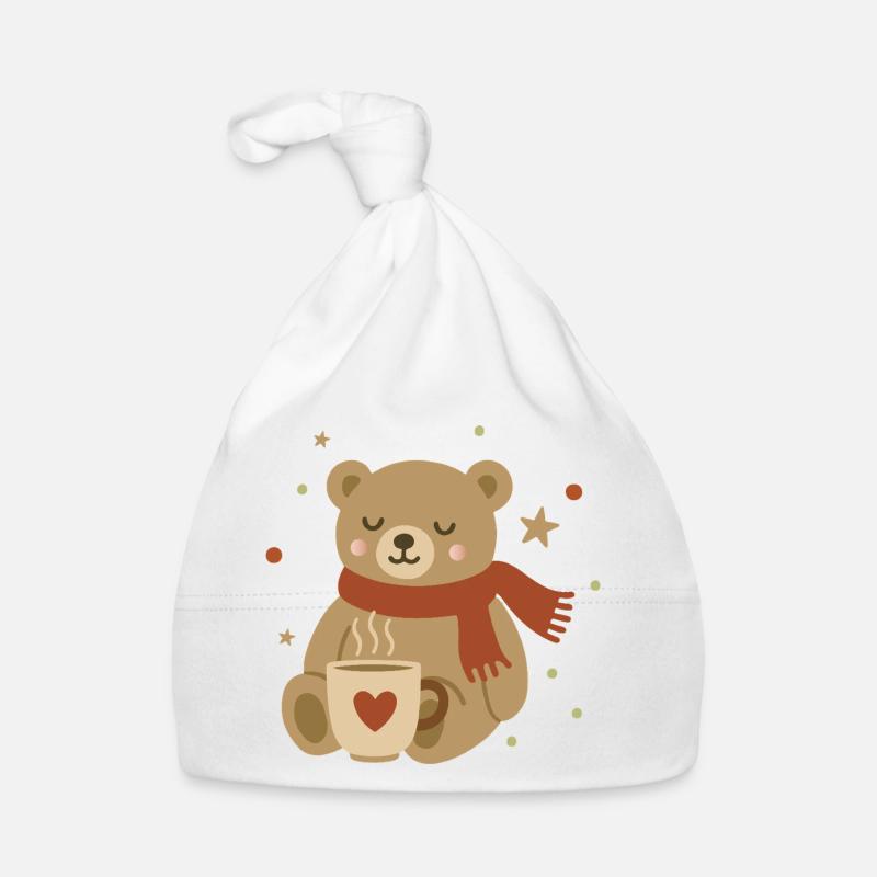 Cute Bear with Scarf & Warm Cup Organic Baby Cap