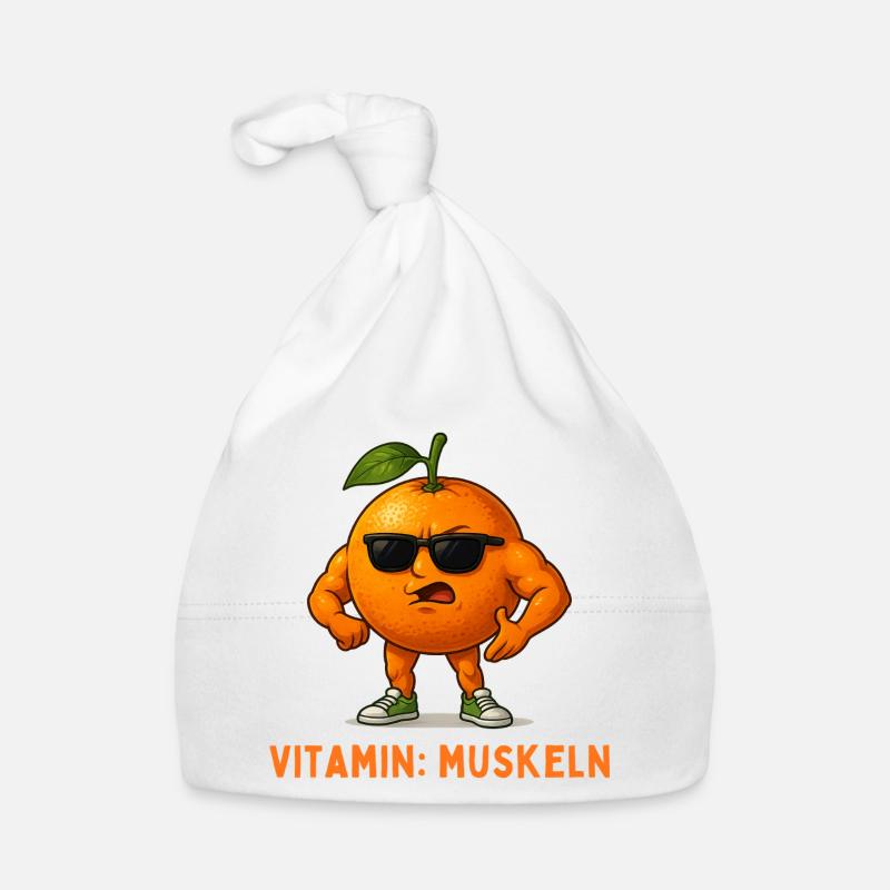 Vitamin Muscles Orange Mascot Organic Baby Cap